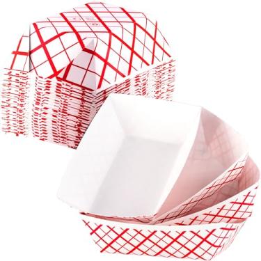 Imagem de Eucatus Bandejas de alimentos resistentes à prova de gordura capacidade de 1,4 kg pacote com 100 servem lanches quentes ou frios nestas cestas de papel xadrez estilo carnaval clássicas. Perfeito para