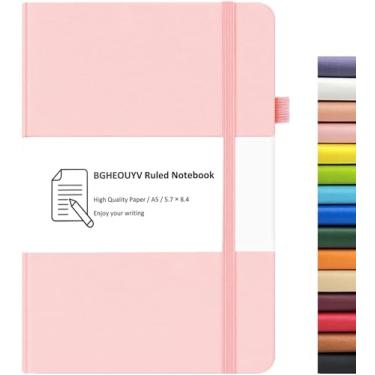 Imagem de Caderno pautado, caderno pautado universitário forrado A5 160 páginas, diários de capa dura para escrever, cadernos para trabalho escritório escola mulheres homens, 14,5 cm x 21,3 cm (rosa)