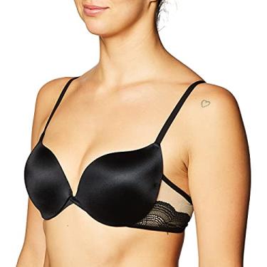 Imagem de Maidenform Sutiã com aro, o melhor sutiã push-up com tecnologia Wonderbra, sutiã com acabamento em renda suave com bojos push-up, Preto com forro bege, 32C