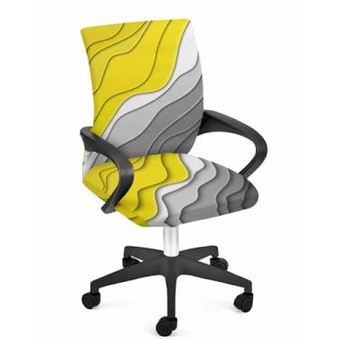 Imagem de Capa para cadeira de escritório, abstrata, ombré, amarelo, cinza, linha ondulada, padrão geométrico, arte moderna, capa elástica para cadeira de computador, capa removível para cadeira de escritório,