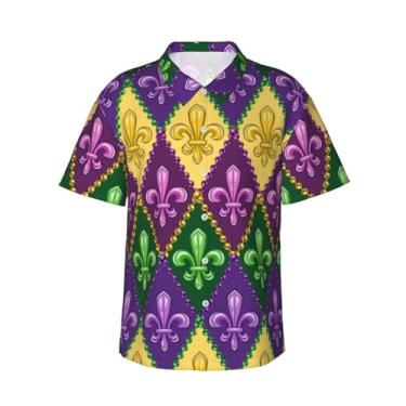 Imagem de Xiso Ver Camisa havaiana masculina manga curta casual camisa de praia casual de botão para festa de verão na praia, Mardi Gras4, G