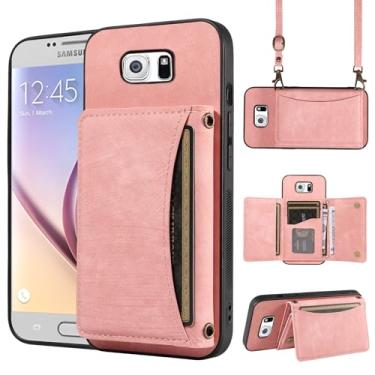 Imagem de Capa de telefone para Samsung Galaxy S6 capa carteira com alça de ombro transversal e porta-cartão de crédito de couro bolso fino suporte acessórios celular flip S 6 6s GS6 SM-G920V G920A mulheres