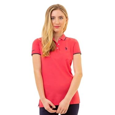 Imagem de U.S. Polo Assn. Camisa polo feminina clássica stretch piqué - camisas femininas de algodão manga curta -, Vermelho vermelho, M