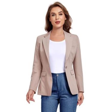 Imagem de Blazer feminino para trabalho escritório um botão slim fit smoking business blazer casual blazer jaquetas terno casual blazer jaquetas terno, Champanhe, G