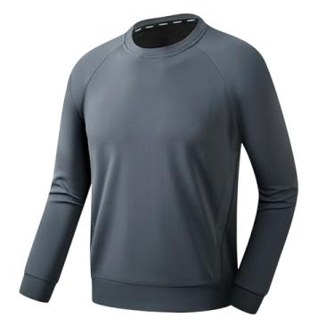 Imagem de Camisetas esportivas masculinas de manga comprida gola redonda versáteis camisetas casuais quentes para corrida ao ar livre, Cinza escuro, G