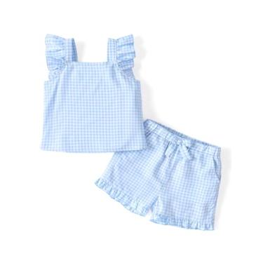 Imagem de PATPAT Conjunto de 2 peças de camiseta regata e short de verão para meninas de 12 a 6 anos, Azul claro, 18-24 Meses
