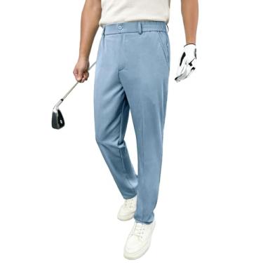 Imagem de PLEPAN Calça social masculina elástica slim fit casual calça de golfe com cintura expansível, Jeans azul, M