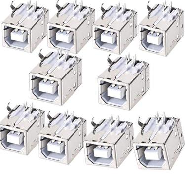 Imagem de 10 peças de porta USB 2.0 conector tipo-B fêmea substituição para impressora de solda 4 pinos montagem PCB conector de soquete DIP DIP adaptador de ângulo reto de 90 graus