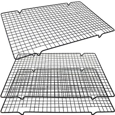 Imagem de HengKe Rack de resfriamento de 3 peças para assar, grade quadrada de resfriamento de bolo, 40,6 x 25,4 cm, grade segura para forno, rede de secagem antiaderente, rede de secagem a frio para grelhar,
