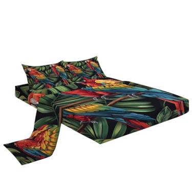 Imagem de Eojctoy Jogo de lençol ultramacio com tema de papagaio animal, 4 peças, fácil de cuidar com lençol casal com bolso profundo de 41 cm, confortável e respirável para casa