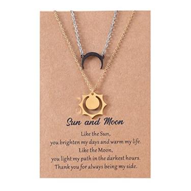 Imagem de Colar de sol e lua para casais Dia dos Namorados casal BFF colar para 2 combinando lua crescente sol colar de aço inoxidável joia presente, Aço inoxidável, Sem Pedra Preciosa