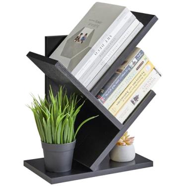 Imagem de YMYNY Estante de livros de árvore, estante de 2 camadas, prateleiras de livros em forma de árvore com moldura de metal, suporte de armazenamento para livros, livros de exibição, CDs de revistas para