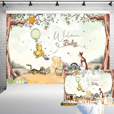 Imagem de Welcome Baby Vintage Urso Pooh Urso Pano de Fundo Clássico Ursinho com Balão Verde Decorações de Festa Neutro Fundo de Aniversário Recém-nascido 2,1 x 1,5 m 166