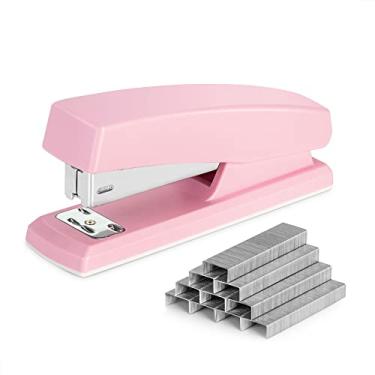 Imagem de Deli Grampeador, grampeador de mesa com 640 grampeadores, grampeador de escritório, capacidade para 25 folhas, rosa