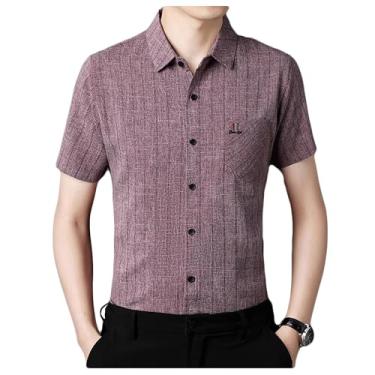 Imagem de Dressnu Camisa masculina manga curta algodão linho negócios slim, Vermelho, GG