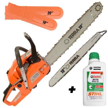 Imagem de Motosserra Profissional Com ÓLEO STIHL Á Gasolina Terra MT-520 MT520 2T 52cc 2,5HP 11.000RPM Sabre 20 Polegadas + Sabre 18 Polegadas