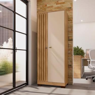 Imagem de Armário Multiuso Guarda Roupa 2 Portas com Chave Virtus Carvalho Americano/Off White