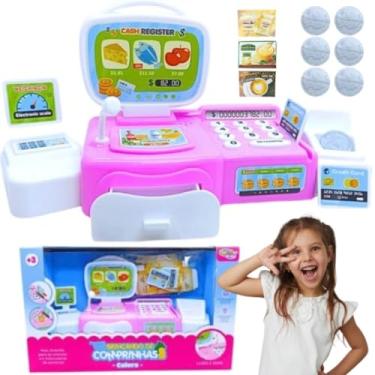 Imagem de Brinquedo Caixa Registradora COM GAVETA E BALANÇA + MOEDAS + CAIXINHAS + CARTÃO Mini Mercado Luz E Som Comprinhas Brincando de Comprinhas Mercadinho EDUCATIVO APRENDIZADO