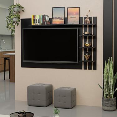 Imagem de Painel de Tv Ripado até 32 Polegadas com Prateleiras Preto