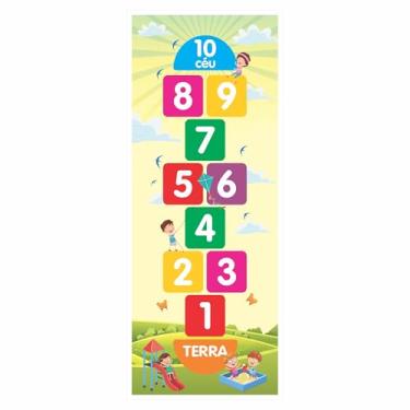 Imagem de Tapete Amarelinha Infantil Terra E Céu Material Pedagógico Jogo Impermeável - Estimular Aprendizado, Coordenação, Equilíbrio, Movimento E Concentração. Brincar Com Diversão, De Forma Lúdica Educativa