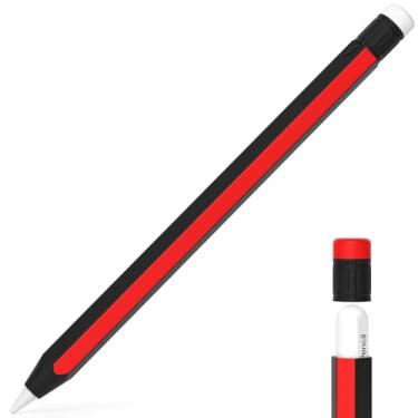 Imagem de AZF Estojo compatível com Apple Pencil 2ª geração, capa de silicone antiderrapante, suporta carregamento magnético e toque duplo. Preto + vermelho