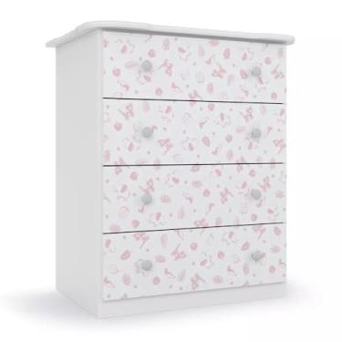 Imagem de Cômoda Para Bebê Rosa Espaçosa Com 04 Gavetas Para Quarto Infantil Luxo Ic4