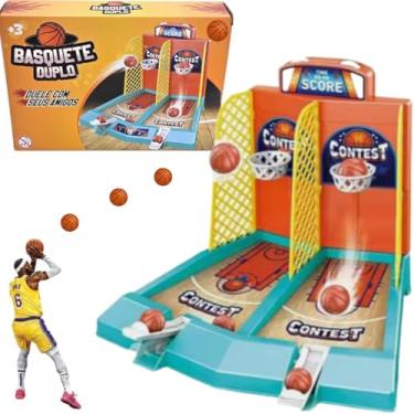 Imagem de MINI BASQUETE DUPLO COM LANÇADOR DE BOLINHAS JOGO DE MESA QUADRA BASKETBALL TABULEIRO BRINQUEDO INFANTIL JOGAR PONTARIA DIVERSÃO EM FAMILIA INTERATIVO 18CM