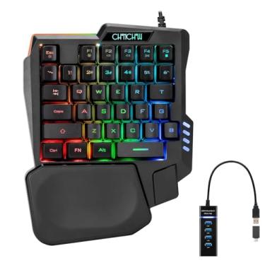 Imagem de CHONCHOW Teclado Ergonômico de Jogos com Luzes LED Arco-íris, 35 Teclas Mini, Com Suporte para Pulso, USB Wired, para PC, Laptop, PS3, PS4, PS5, Xbox e Mac