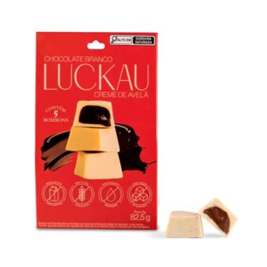 Imagem de Caixa de Bombom Luckau Chocolate Branco Recheado com Creme de Avelã 5 unidades - Sem Glúten, Sem Lactose e Sem Açúcar - 82,5g
