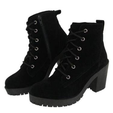 Imagem de Bota Feminina Coturno Cano Médio Salto Tratorada Plataforma Confortável Moda-Feminino