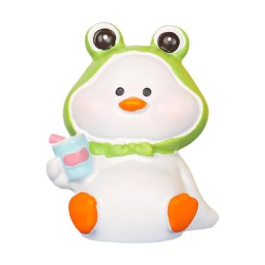 Imagem de Ioensy Estátua de pato de desenho animado, estatueta de desenho animado, resina, figura em miniatura, decoração de painel de carro para escritório, festival, com Chapéu Verde