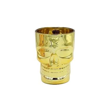 Imagem de CANECA PARA CHOPP E CERVEJA DE VIDRO CAVEIRA ROCK STYLE 510ml DOURADO