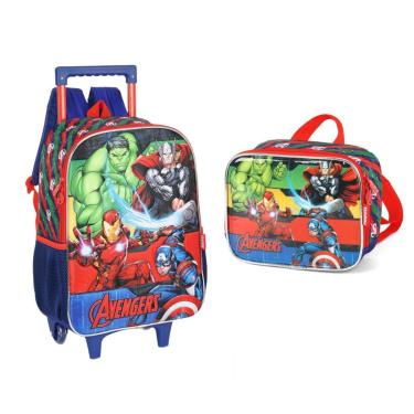 Imagem de Kit Mochila De Rodinhas com lancheira térmica Hulk Homem De Ferro Capitão América Tor-Unissex