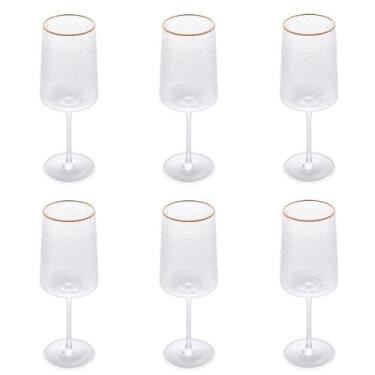 Imagem de Conjunto de Taças de Cristal Martelado com Fio de Ouro para Vinho 6 Pe