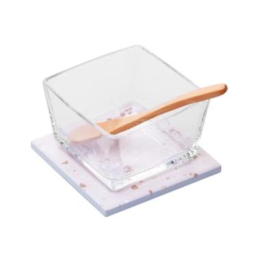 Imagem de LYOR - Petisqueira de Vidro com Colher de Bambu e Suporte Terrazo 12x10x6,5cm