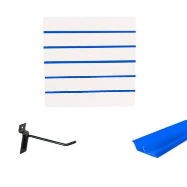 Imagem de Painel Canaletado Branco em Mdf 0,61 x 0,61m com Perfil Pvc Azul e 10 