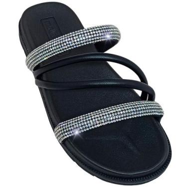 Imagem de Chinelo Molekinha Infantil Strass Napa Meninas Fashion, Cristal preto,