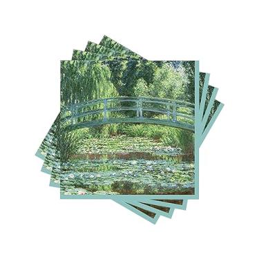 Imagem de RainCaper Guardanapos de bebida 20 pacotes, Monet "Ponte Japonesa" | 5 x 5 guardanapos de coquetel dobrados, guardanapos de festa descartáveis para casamentos, bebês e chás de panela, aniversários,