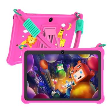 Imagem de PRITOM Lanyard Kids Tablet de 7 polegadas, tablet infantil de 32 GB Android 13 com WiFi, câmera dupla, educação, jogos, software infantil pré-instalado, controle parental, rosa