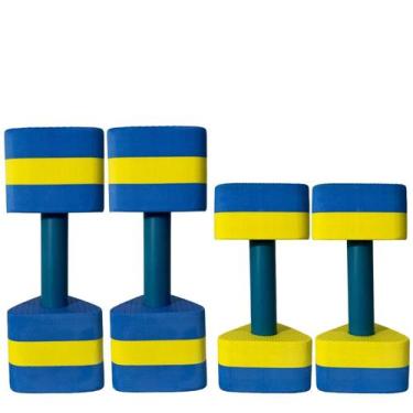 Imagem de Kit 2 Pares Halteres Hidroginástica em EVA P 1-2kg e M 2-3kg Azul/Amar