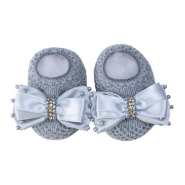 Imagem de Saptinho bebê em tricot com laço e pérolas - Cinza - NN, Cinza, RN