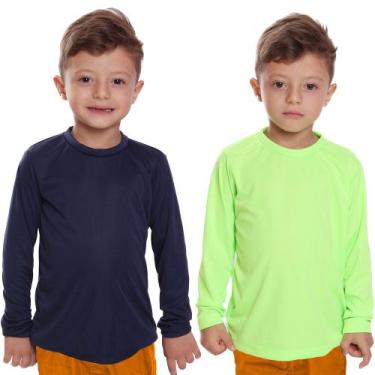 Imagem de Kit 2 Camisetas Infantil Menino Proteção UV Térmica Solar Manga Longa 