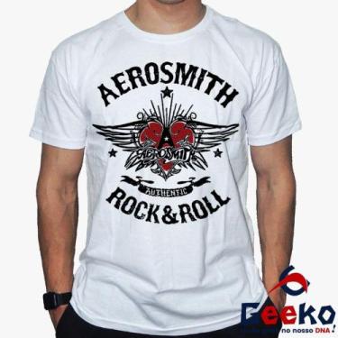 Imagem de Camiseta Aerosmith 100% Algodão Rock & Roll Geeko, Branco gola careca,