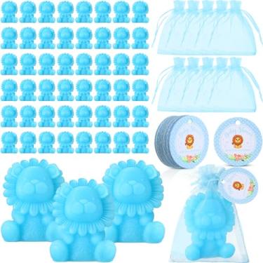 Imagem de Linyuthia 50 conjuntos de sabonetes de leão lembrancinhas de chá de bebê artesanais safári para convidados Sabonetes com sacos de organza, etiquetas de agradecimento, convidados de festa de casamento