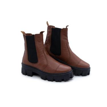 Imagem de Coturno feminino bota tratorada plataforma cano curto couro confortave