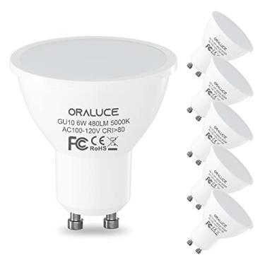 Imagem de Lâmpadas LED GU10 6W, 50W equivalente ao halogênio, não regulável, 5000K luz diurna, 120 V, 480 Lm, ângulo do feixe de inundação 120°, formato MR16 para iluminação embutida, pacote com 6