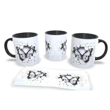 Imagem de Caneca Preta de Porcelana Personalizadas Arte Espelhada em 3D Animais (Borboleta 7)