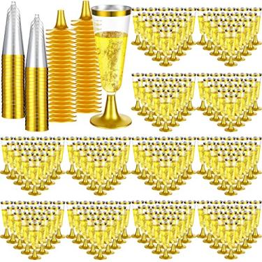 Imagem de 300 peças de taça de champanhe de plástico, taças de vinho de champanhe descartáveis de 130 ml, taças de brinde de plástico para casamento, noivado, aniversário, formatura, festas de aniversário (aro