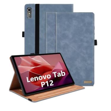 Imagem de TIPOYOROOS Capa para Lenovo Tab P12 12,7 polegadas lançado em 2023, capa inteligente de visualização multiângulo com bolso de couro PU empresarial com slot para cartão para SM-TB370FU/TB371FC, cinza