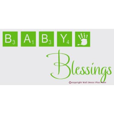 Imagem de Wall Decor Plus More Adesivo de vinil WDPM2864 Baby Blessings with Scrabble Tiles, 91 x 45 cm, verde-limão